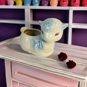 Charming Deligjtful Kitschy Vintage Lamb Planter for Whimsical Nursery Decor